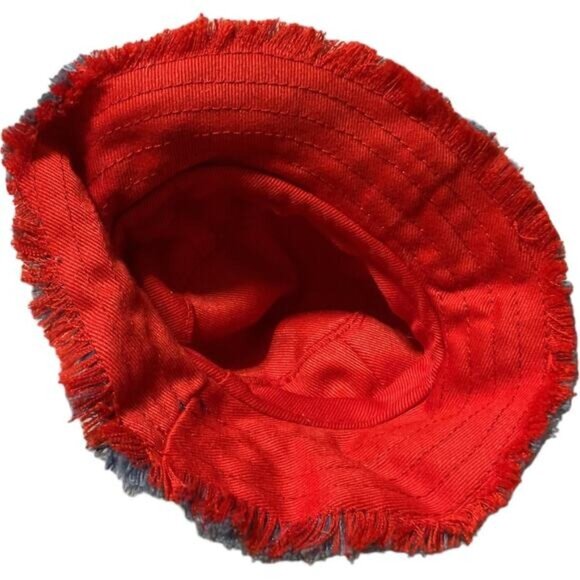 Build A Bear Distressed Denim Bucket Hat Frayed Brim Fringe Fisherman Cap - Picture 5 of 6